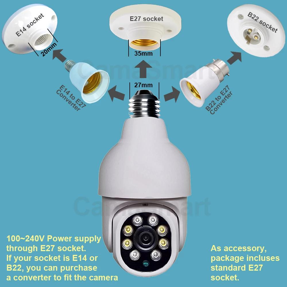 2MP Full HD Color Night Vision Auto Tracking Video IP Bulb Wifi Security Camera Wireless